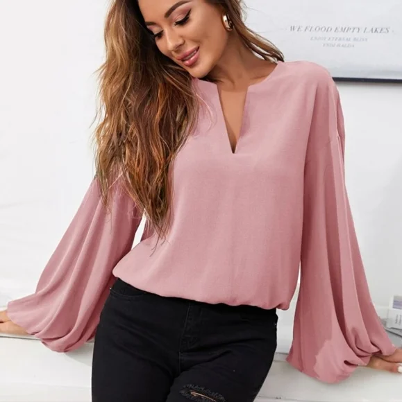 Lantern sleeves notch neck top - Picture 3 of 3